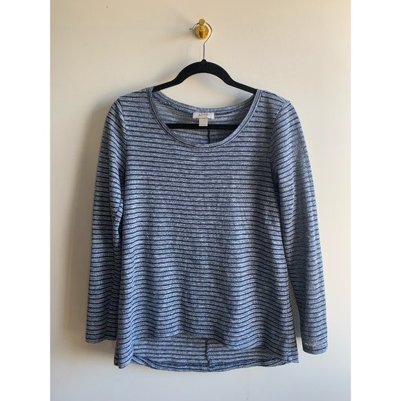 LOFT Tops - LOFT Blue Striped Textured Long-Sleeved Shirt